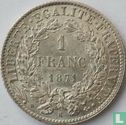 Frankrijk 1 franc 1871 (grote K) - Afbeelding 1