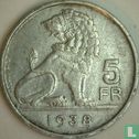 Belgique 5 francs 1938 (NLD/FRA - tranche inscrite avec couronnes) - Image 1