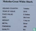 Tokelau 5 dollars 2015 (colourless) "Mokoha - Great white shark" - Image 3