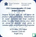 Kanada 25 Cent 1992 (PP) "125th anniversary of the Canadian Confederation - British Columbia" - Bild 3