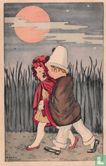Pierrot en meisje lopen in maneschijn - Image 1