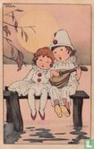 Pierrots en mandoline op steiger in maanlicht - Image 1