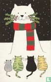 4 katten en een sneeuwpopkat (getekend) - Afbeelding 1