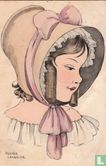 Portret van meisje met pijpekrullen en hoed met roze strik - Image 1