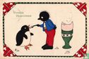 Vroolijk Paaschfeest: Golliwog voert pinguin hapje ei - Afbeelding 1