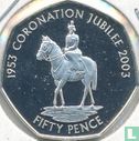 Alderney 50 pence 2003 (PROOF) "50th anniversary Coronation of Queen Elizabeth II - Queen Elizabeth II on horseback" - Afbeelding 2
