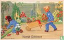 Jongen en meisje in blauwe overalls tuinieren - Image 1