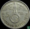 Empire allemand 5 reichsmark 1936 (avec croix gammée - A) - Image 1