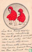 Twee meisjes in rode jassen met capuchon - Afbeelding 1