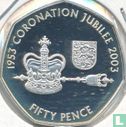 Jersey 50 pence 2003 (BE) "50 years Coronation of Queen Elizabeth II - Crown with royal mace and shield" - Image 2
