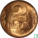 Yugoslavia 2 dinara 1938 (large crown) - Image 1