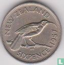 New Zealand 6 pence 1957 (without shoulder strap) - Image 1