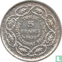 Tunesië 5 francs 1939 (AH1358) - Afbeelding 1