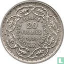 Tunesië 20 francs 1939 (AH1358) - Afbeelding 1