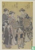 The Courtesan Senzan of Choji-ya with Attendants Yasoji and Isoji, and the Courtesan Ogino of Ogi-ya with Attendants Isami and Susami, 1781-1790  - Afbeelding 1