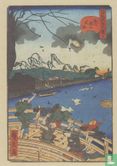 Typhoon on Atarashi bridge, from the series A Complete Collection of Playful Events at Famous Places in Edo, 1859 - Afbeelding 1