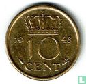Nederland 10 cent 1948 verguld - Image 1