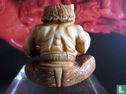 Ivory netsuke of a seated ONI signed KOKU pouring drinks from DOUBLE GOURD Meiji 19th - Image 2