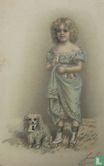 Meisje met blauwe jurk en hondje - Afbeelding 1