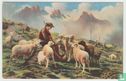 Painting Fine Arts Rosa Bonheur Hirt mit Schafen in den Pyrenäen Stengel Shepherd with sheep 1927 Postcard - Afbeelding 1