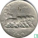Italie 50 centesimi 1924 (tranche lisse) - Image 1