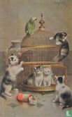 Katten met een vogelkooi - Image 1