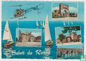 Riviera di Rimini La più bella d'Italia Emilia-Romagna Italia 1962 Cartoline - Helicopter Greetings from Rimini Italy Postcard - Image 1