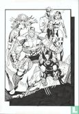 X-Men - - Dibujo original - Wolvernie, Colossus, Gambit, Rogue, Psylocke - Image 1