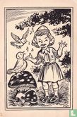 Meisje met zingende vogels bij paddestoelen - Afbeelding 1