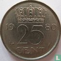 Nederland 25 cent 1980 (misslag - gladde rand) - Afbeelding 1