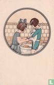 Twee meisjes wassen kat - Afbeelding 1