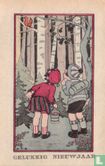 Twee kinderen in het bos kijken naar een eekhoorn - Image 1