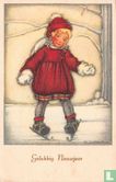 Meisje met rode jas en muts op schaatsen - Image 1