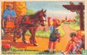 Liftende kinderen met paard en wagen - Afbeelding 1
