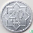 Azerbaïdjan 20 qapik 1992 (aluminium small i) - Image 1