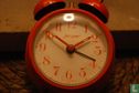 Two Bell Top Vintage Alarm Clock Jerger Germany Red Orange - Image 3