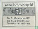 Anhalt, Finanzdirektion 50 Pfennig 1921 - Afbeelding 2