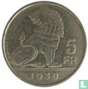 Belgique 5 francs 1938 (NLD/FRA - tranche inscrite avec étoiles) - Image 1