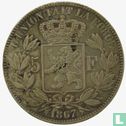 België 5 francs 1867 (klein hoofd - met punt na F) - Afbeelding 1