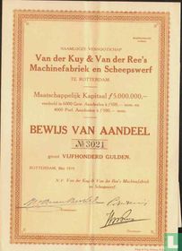 Van der Kuy & Van der Ree's Machinefabriek, Bewijs van aandeel, 500,= Gulden