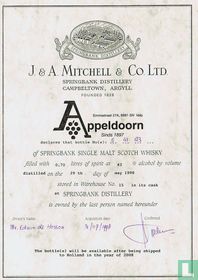 Owners certificate of Springbank Single Malt Scotch Whisky