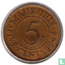 Mauritius 5 cents 1944
