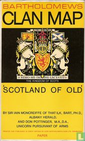 Bartholomews clan map 'Scotland of Old' - ancient territories of Scottish clans or considerable families, with arms of their chiefs or heads 
