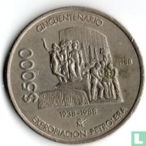 Mexico 5000 pesos 1988 "50th anniversary Nationalization of oil industry"