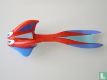 Animal volant, rouge/bleu