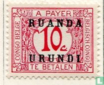 Briefmarken mit Aufdruck auf beiden Linien Ruanda Urundi weit auseinander