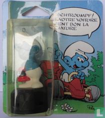 Schtroumpf avec casque sur désodorisant noir