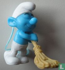 Lazy Smurf with broom