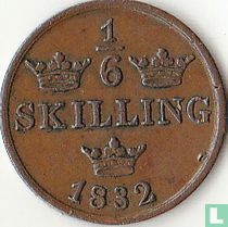 Sweden 1/6 skilling 1832 (plain edge)