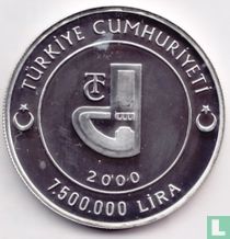 Turkey 7.500.000 lira 2000 (PROOF) "President Clinton's Visit to Turkey" 